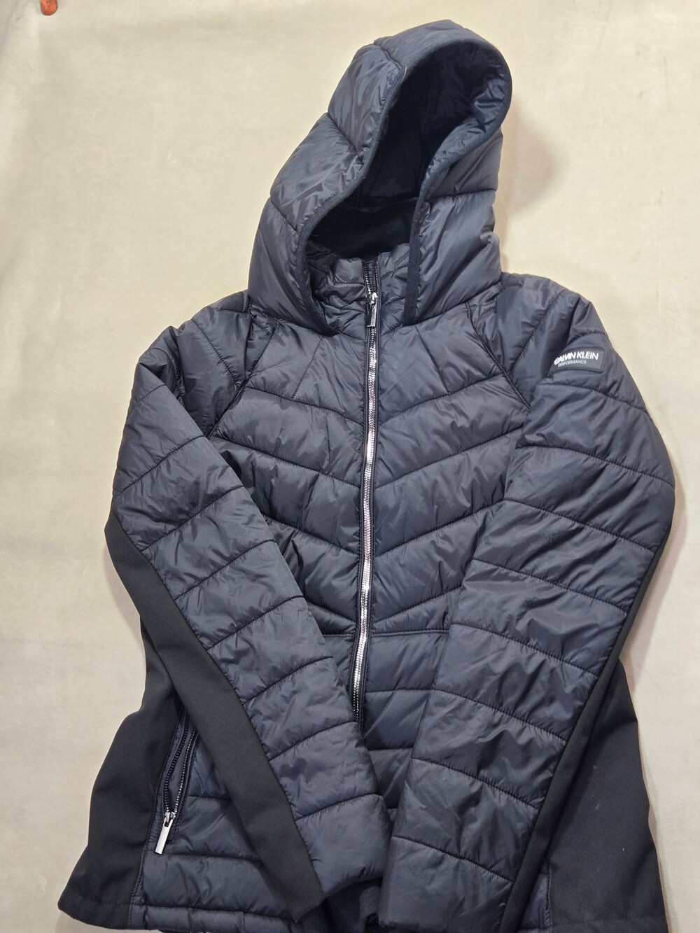 Calvin Klein Performance Womens S Black Quilted Hooded Jacket Lightweight Coat